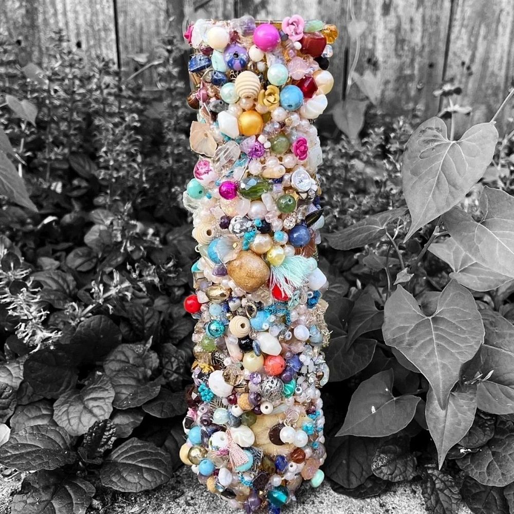 Colorful Beaded Retro Mosaic Decanter Vase